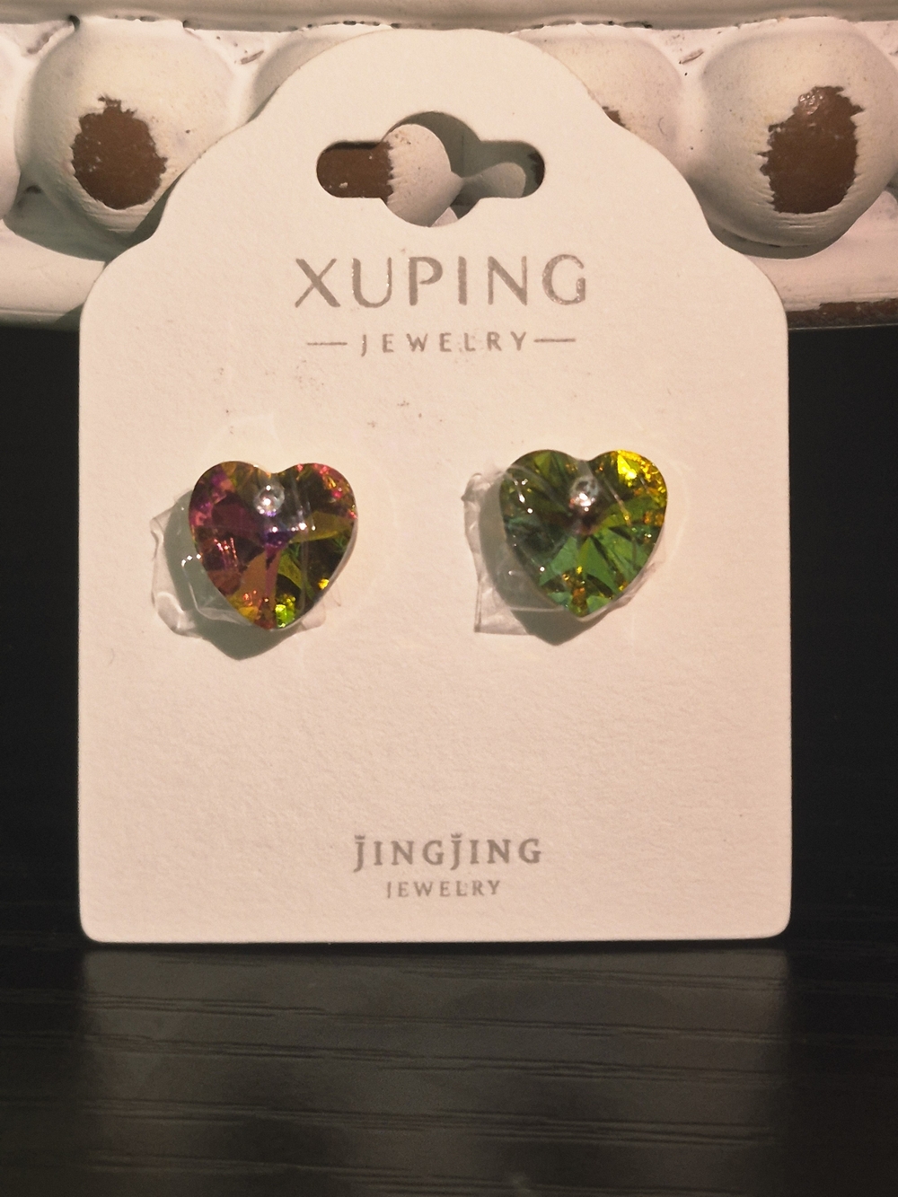 Gold Plated Heart Crystal Stud Earrings - Multicolor